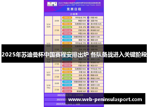 2025年苏迪曼杯中国赛程安排出炉 各队备战进入关键阶段